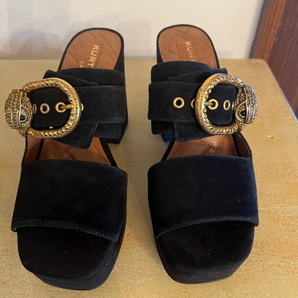 NEW Kurt Geiger Black Suede Leather Platform Mayfair Sandal 7/37 - Picture 9 of 14